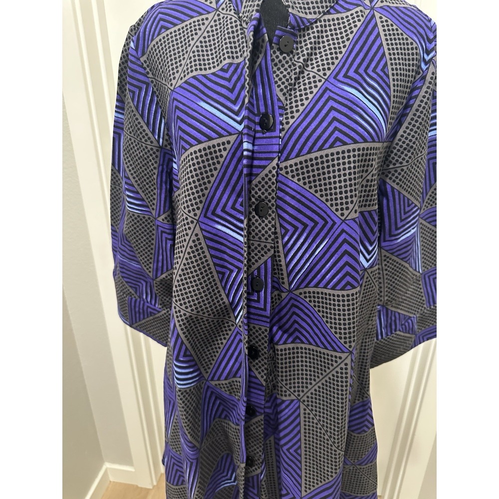 ZURI Kenya Purple Gray Abstract Shirt Dress Large 100% Cotton Button Up Artwear - Picture 5 of 7